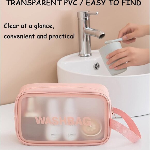Clear Travel Bags for Toiletries, 3Pcs Portable PVC Waterproof Cosmetic Bags, Tr - Picture 4 of 7